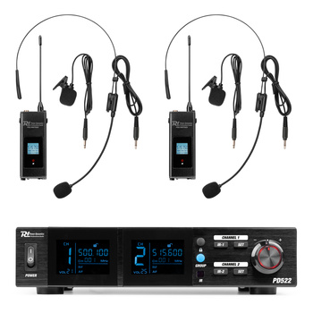 Zestaw bezprzewodowy mikrofonów UHF 2x bodypack nagłowny stacja Power Dynamics