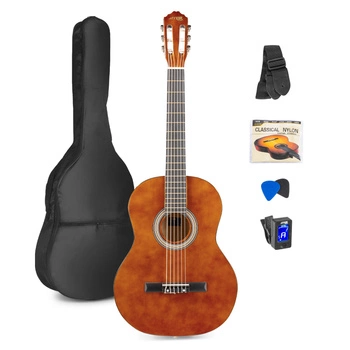 MAX SoloArt Klasyczna gitara (39")+ zestaw akcesoriów - Brązowa (Drewno)