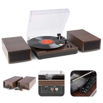 Gramofon stereo Fenton RP165D z głośnikami i bluetooth/ Ciemne drewno