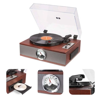 Gramofon z głośnikami Vintage CD,FM,BT brązowy RP180  Fenton + winyl gratis