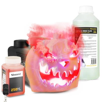 Zestaw Imprezowy: Wytwornica dymu LED z dyniową głową na imprezy tematyczne + płyn do dymu 1l