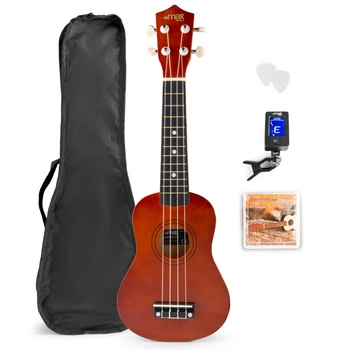 Zestaw: Ukulele sopranowe Max UKEY brązowe+ tuner dwie kostki struny pokrowiec