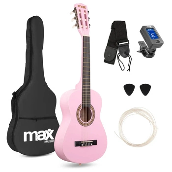 Gitara klasyczna 1/4 dla dziecka różowa SoloArt Max+ akcesoria