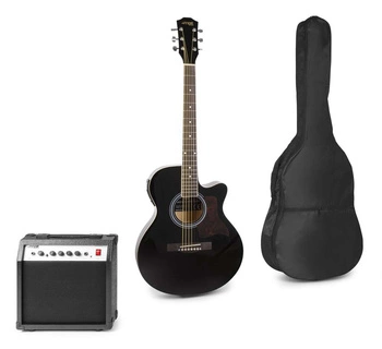 Elektroakustyczna gitara w kolorze czarnym w zestawie z akcesoriami