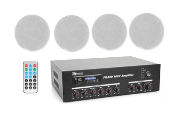 Zestaw 4x głośnik sufitowy 6.5'' + wzmacniacz 100V
