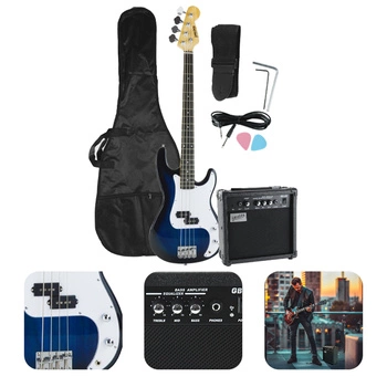 Gitara basowa - kompletny zestaw -Golden Guitar PBGB-40 czarno-niebieska
