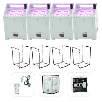 4x Oświetlacz bateryjny PARLED-W15WH LED RGBAW 60W AFX Light 4x osłona przeciwdeszczowa gratis