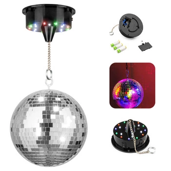 Zestaw: Kula lustrzana 20cm+ napęd bateryjny z diodami LED