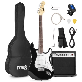 Zestaw gitara elektryczna czarna plus akcesoria