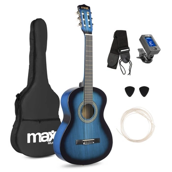 Gitara klasyczna 3/4 dla dziecka młodzieżowa SoloArt Max niebieska+ akcesoria