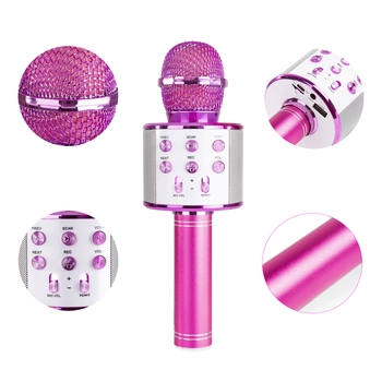 Mikrofon karaoke z głośnikami BT MP3 MAX KM01 różowy