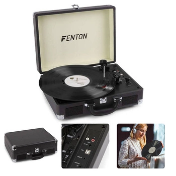 Gramofon w walizce Fenton  RP115C grafitowy+ winyl
