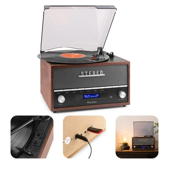 Gramofon Frisco Audizio z radiem DAB+ retro brązowy+ winyl gratis