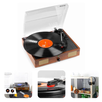 Gramofon RP106W Fenton głośniki USB brązowy+ winyl gratis
