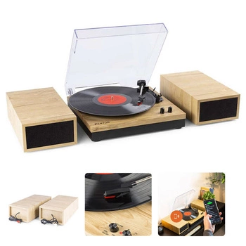 Gramofon stereo Fenton RP165L z głośnikami i bluetooth/ Jasne drewno