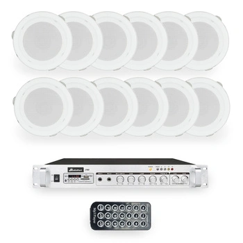Zestaw białych głośników sufitowych 12x 6" AB115FL 100V ze wzmacniaczem