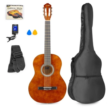 MAX SoloArt Klasyczna gitara (39")+ zestaw akcesoriów - Brązowa (Drewno)