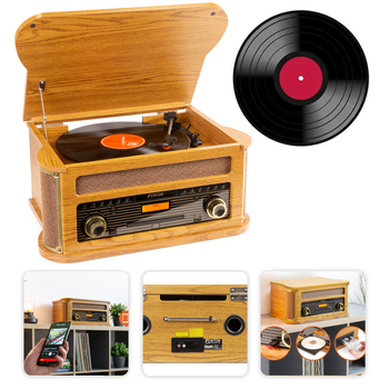 Gramofon Memphis Fenton BT CD kaseta DAB+ FM USB drewno+ winyl gratis