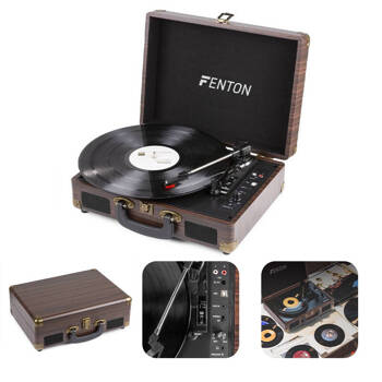 Gramofon w walizce Fenton  RP115B brązowe drewno + winyl