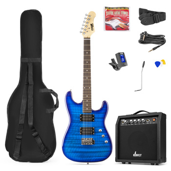 Zestaw: Gitara elektryczna GigKit niebieska+ wzmacniacz pokrowiec dodatki